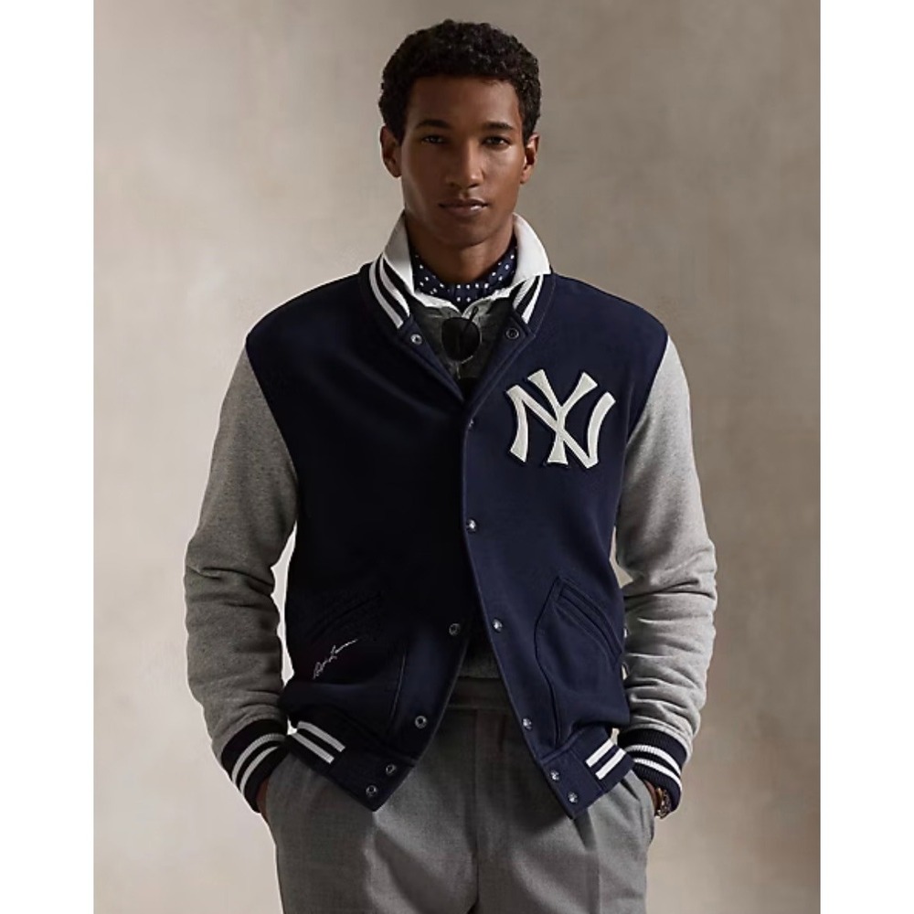 Polo Ralph Lauren New York Yankees Mens Jacket L bronx Bomber fleece Navy NWT - Picture 2 of 15
